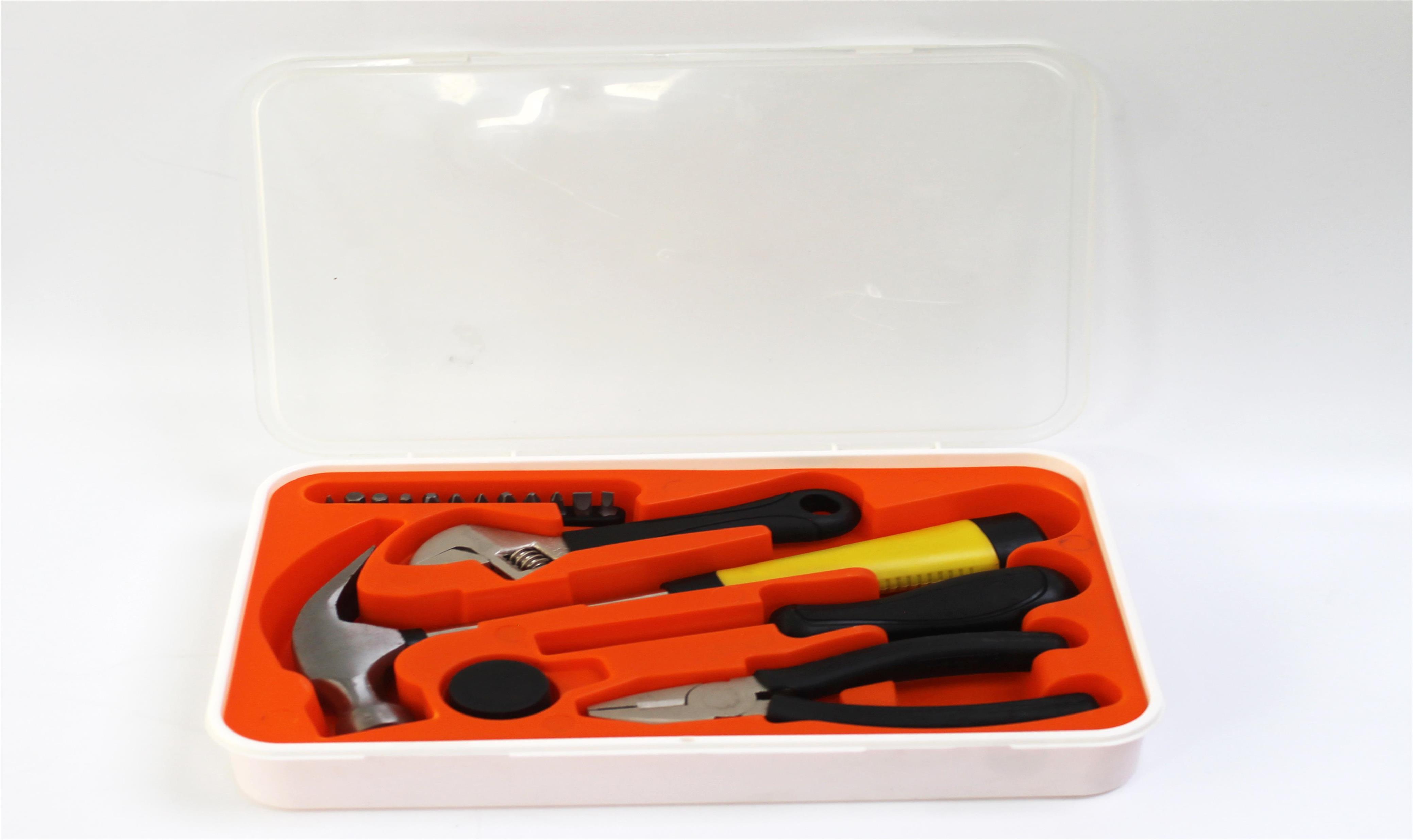 Essential Home & Auto Repair Tool Set with 8oz Claw Hammer, Adjustable Wrench & 11pc Bits