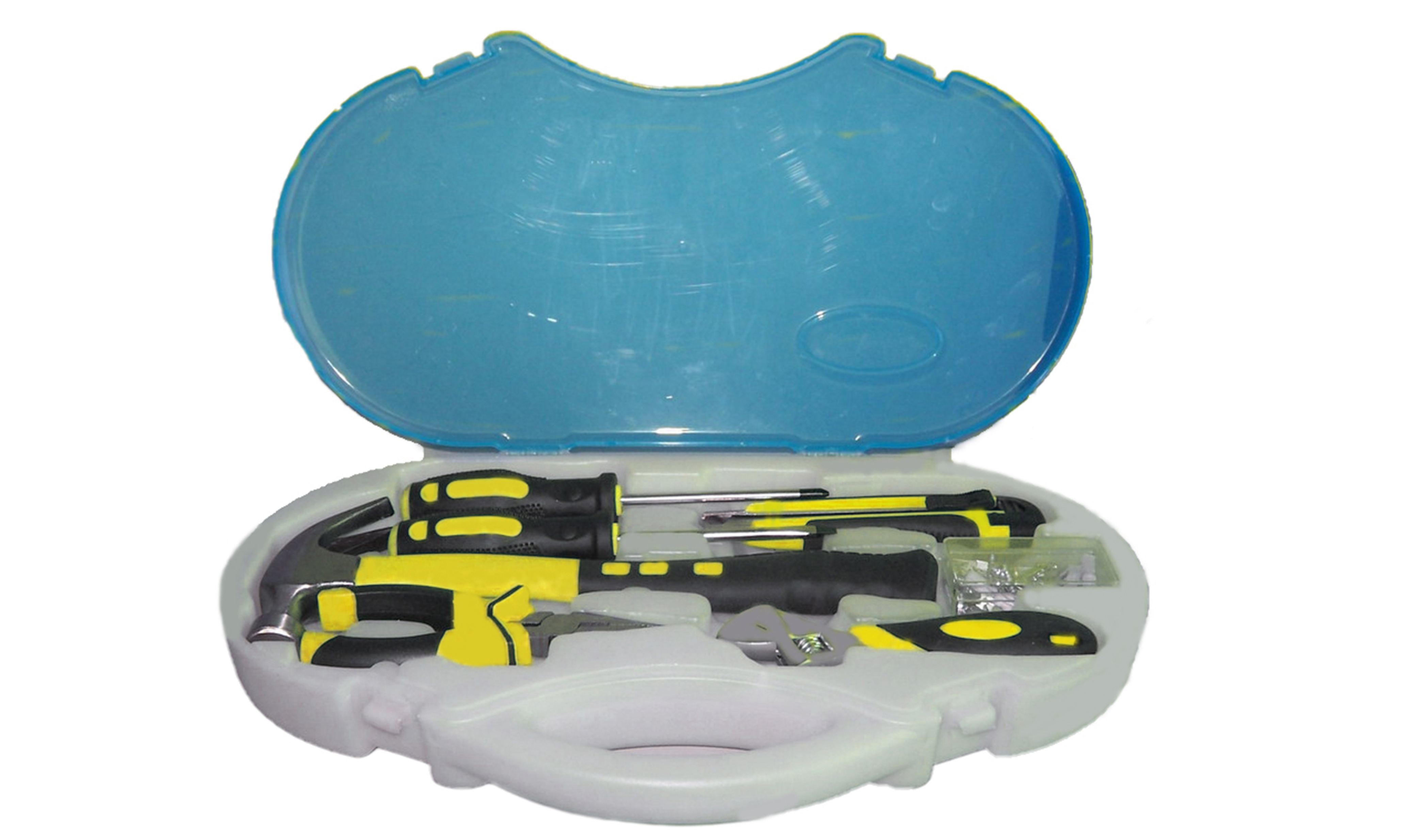 Compact Home Repair Tool Kit with 12oz Claw Hammer, Adjustable Wrench & Blow-Molded Case
